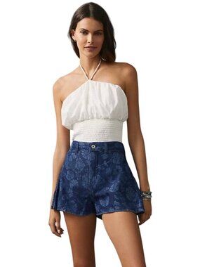 Anthropologie Pilcro Floral Denim Wide Leg High Waist Shorts size 28